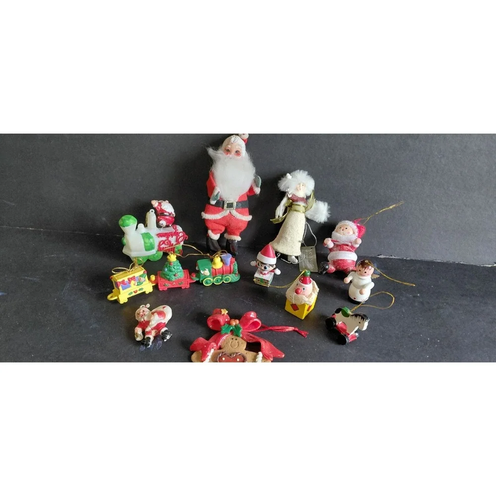 vintage midcentury flocked felt Santa doll Collection ornament Christmas Holiday